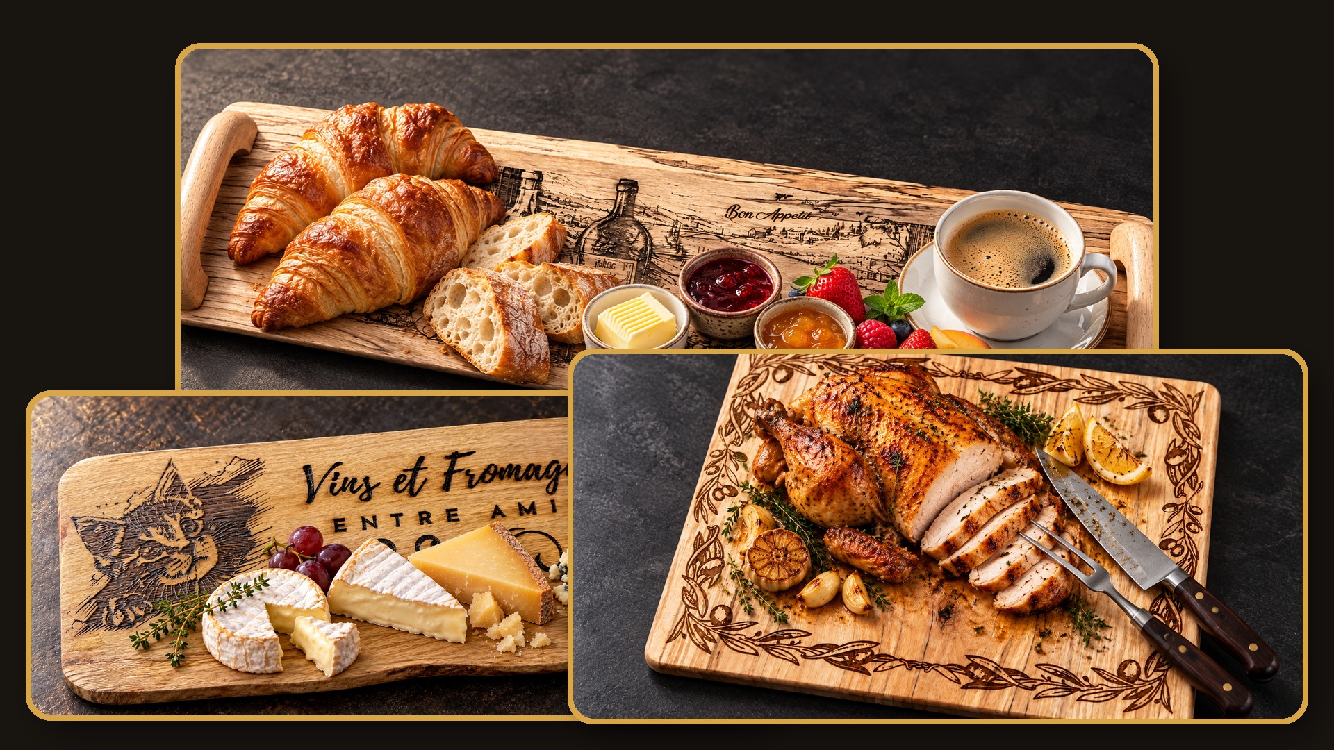 Reference CS 5b — three handmade boards customisable for a hotel or guest house