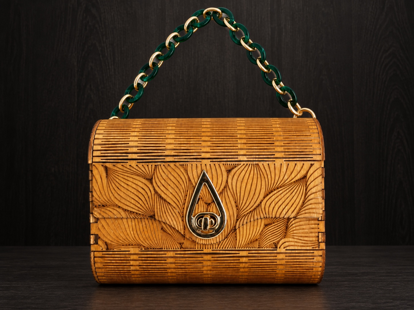 Reference SB 10 — Warm-toned leaf-pattern bag — handmade