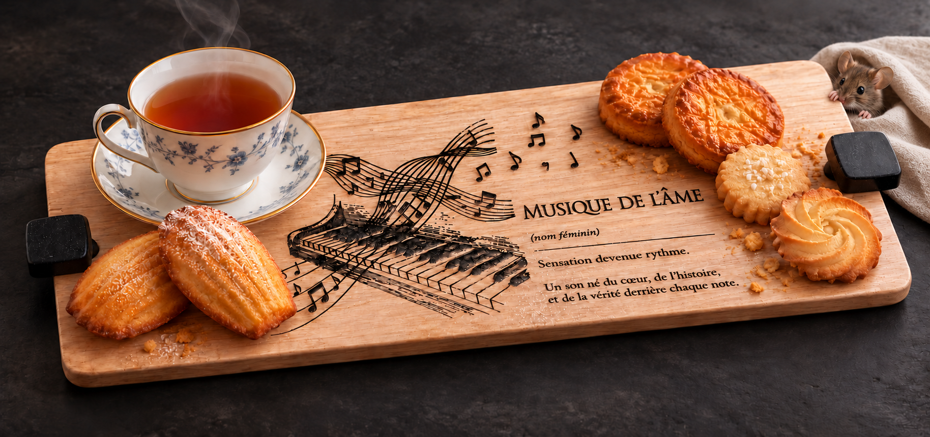 Reference PL 2b — PL 2 musical board with tea and French biscuits