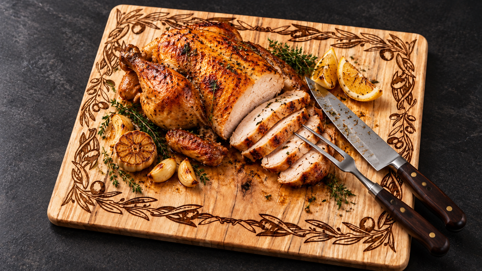 Reference PL 12b — PL 12 board used to carve and serve roast chicken