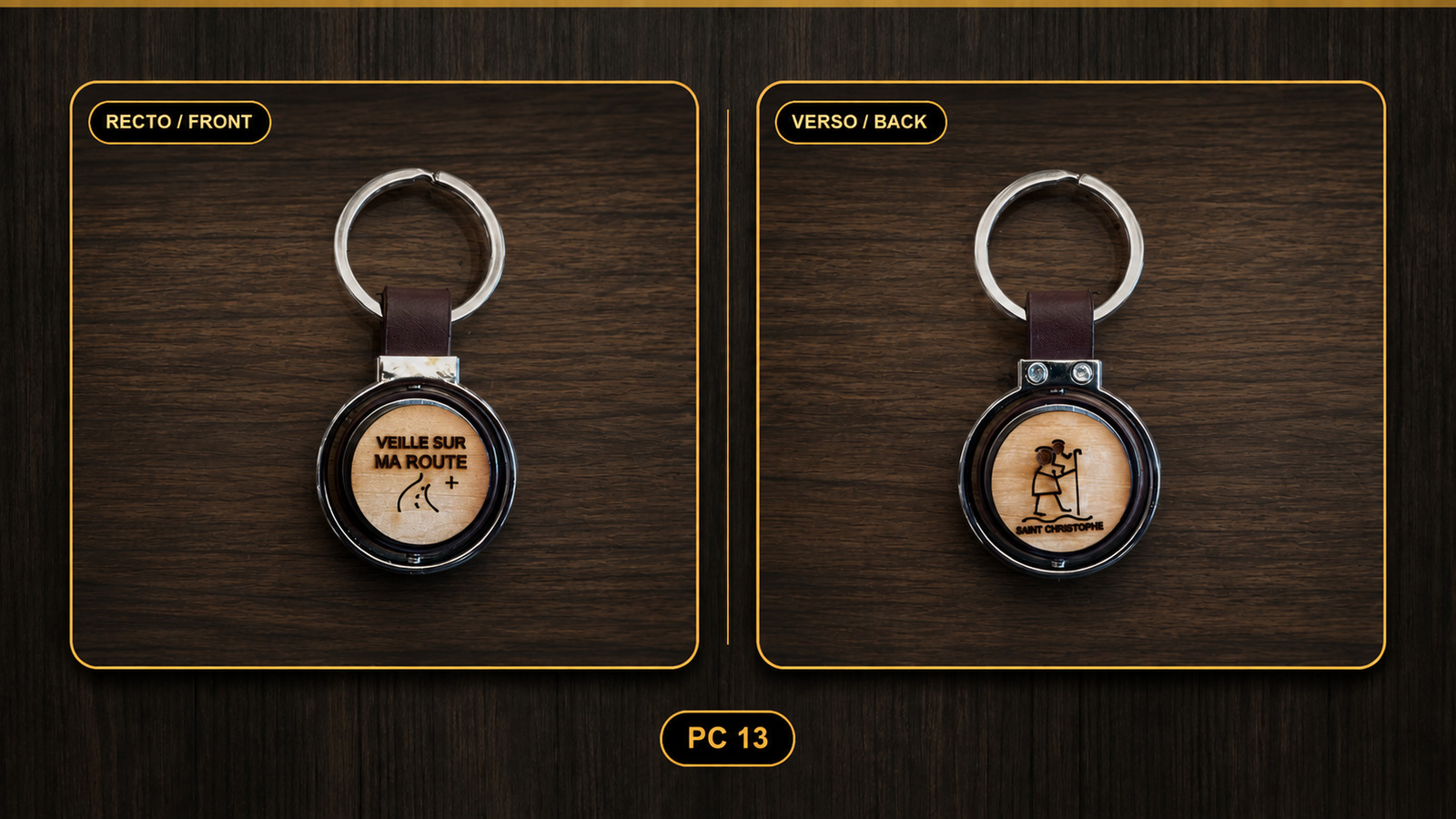 Reference PC 13 — retractable keyring, front and back