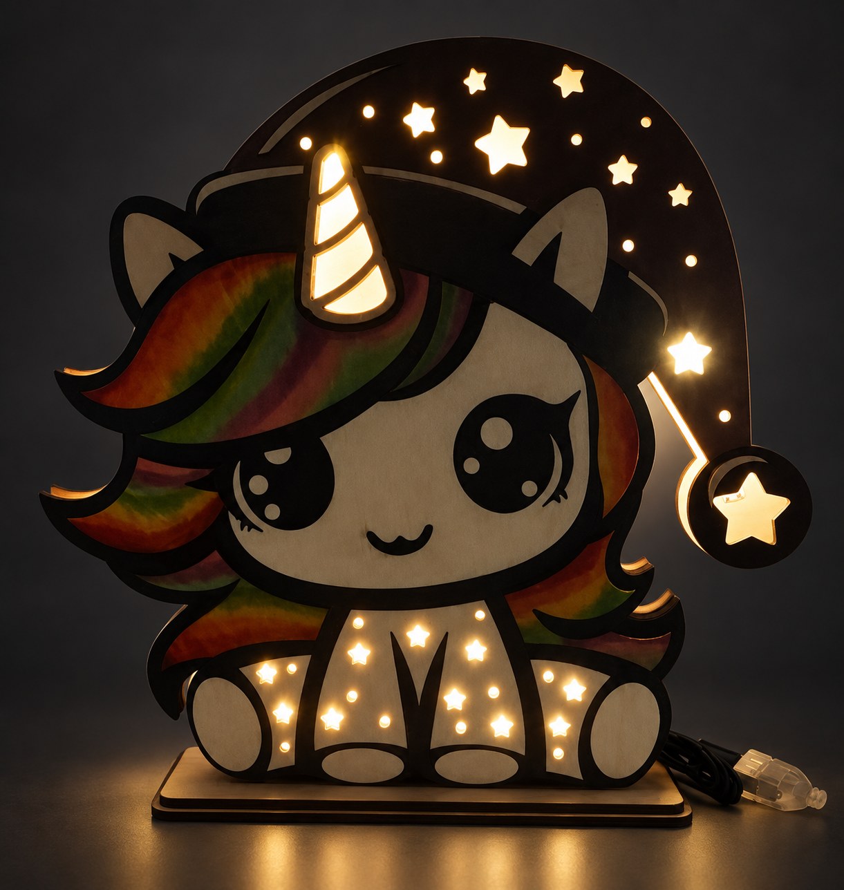 Rainbow unicorn lamp — illuminated — AL 10b