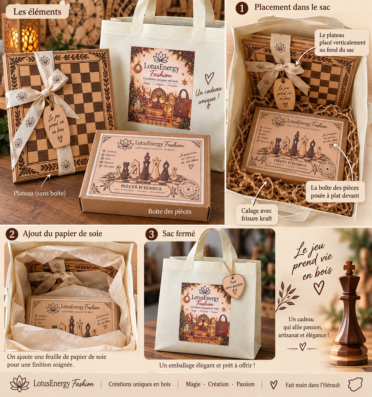 Gift presentation for a chessboard, its pieces and carry bag