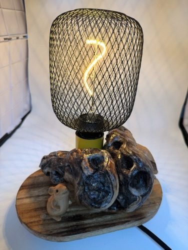 Detail of a reclaimed-wood lamp